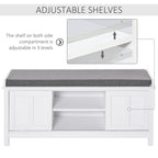 HOMCOM Entryway Shoe Storage Bench Ottoman Adjustable Shelf Padded Cushion Sliding Barn Door White for Hallway Living Room - Comfortable Living Decor