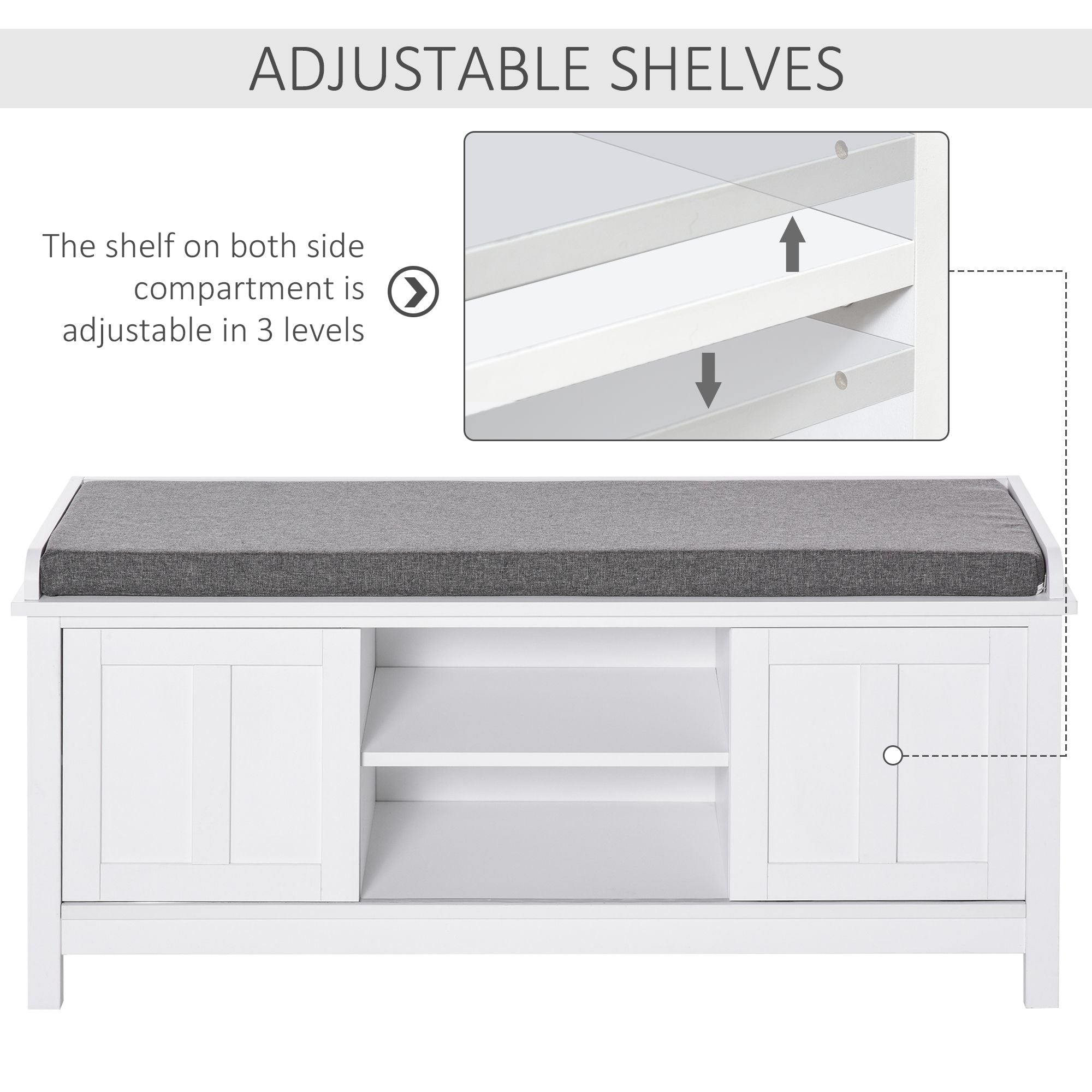 HOMCOM Entryway Shoe Storage Bench Ottoman Adjustable Shelf Padded Cushion Sliding Barn Door White for Hallway Living Room - Comfortable Living Decor