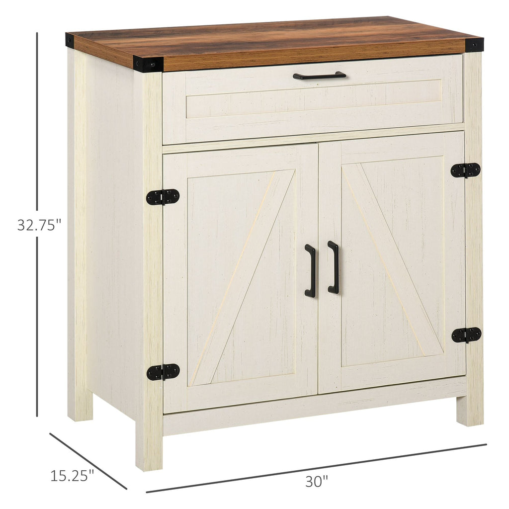 HOMCOM Farmhouse Style White Wooden Sideboard Kitchen Buffet Cabinet with Drawer and Shelf - Comfortable Living Decor