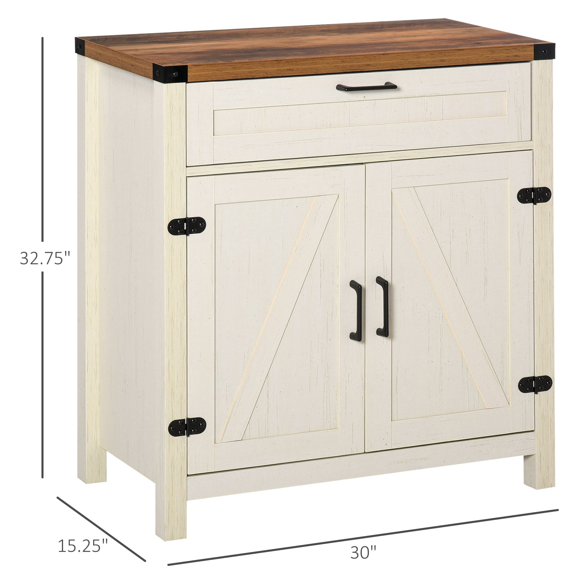 HOMCOM Farmhouse Style White Wooden Sideboard Kitchen Buffet Cabinet with Drawer and Shelf - Comfortable Living Decor
