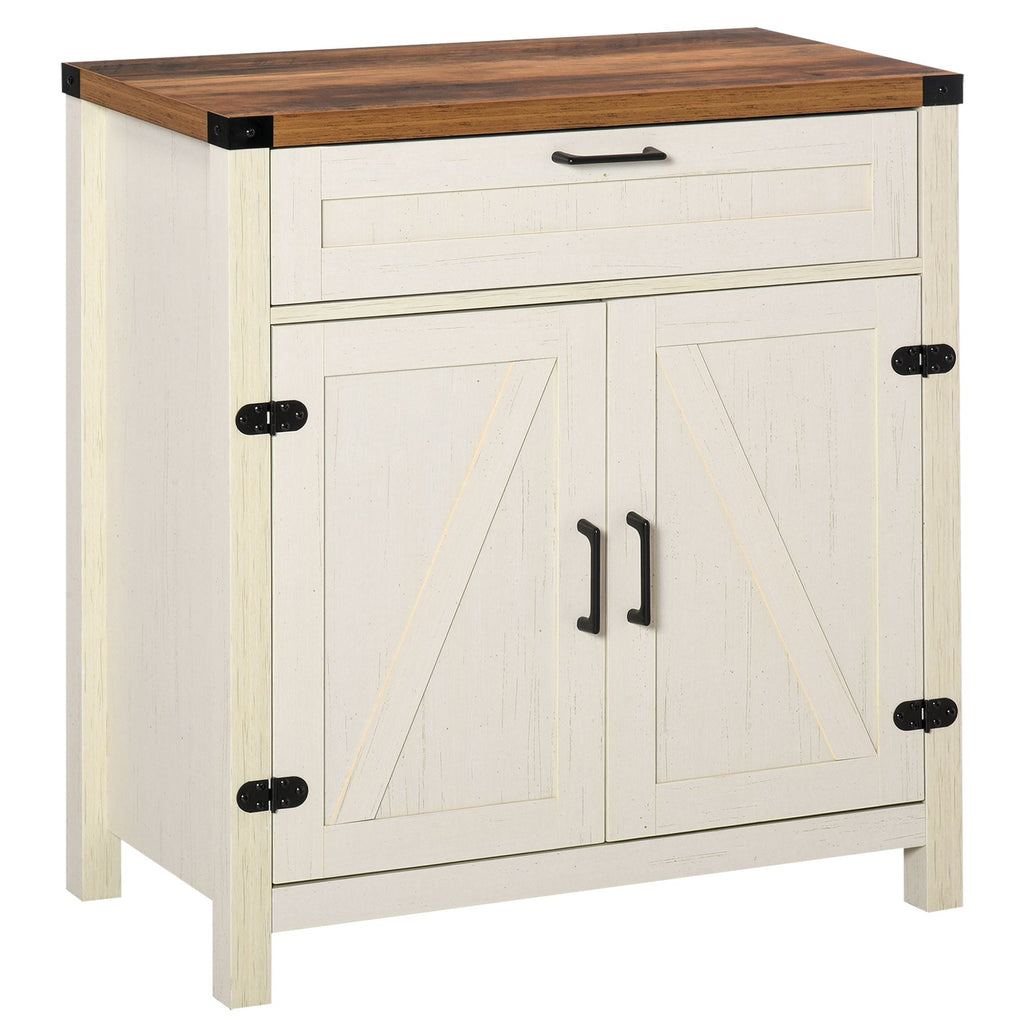 HOMCOM Farmhouse Style White Wooden Sideboard Kitchen Buffet Cabinet with Drawer and Shelf - Comfortable Living Decor