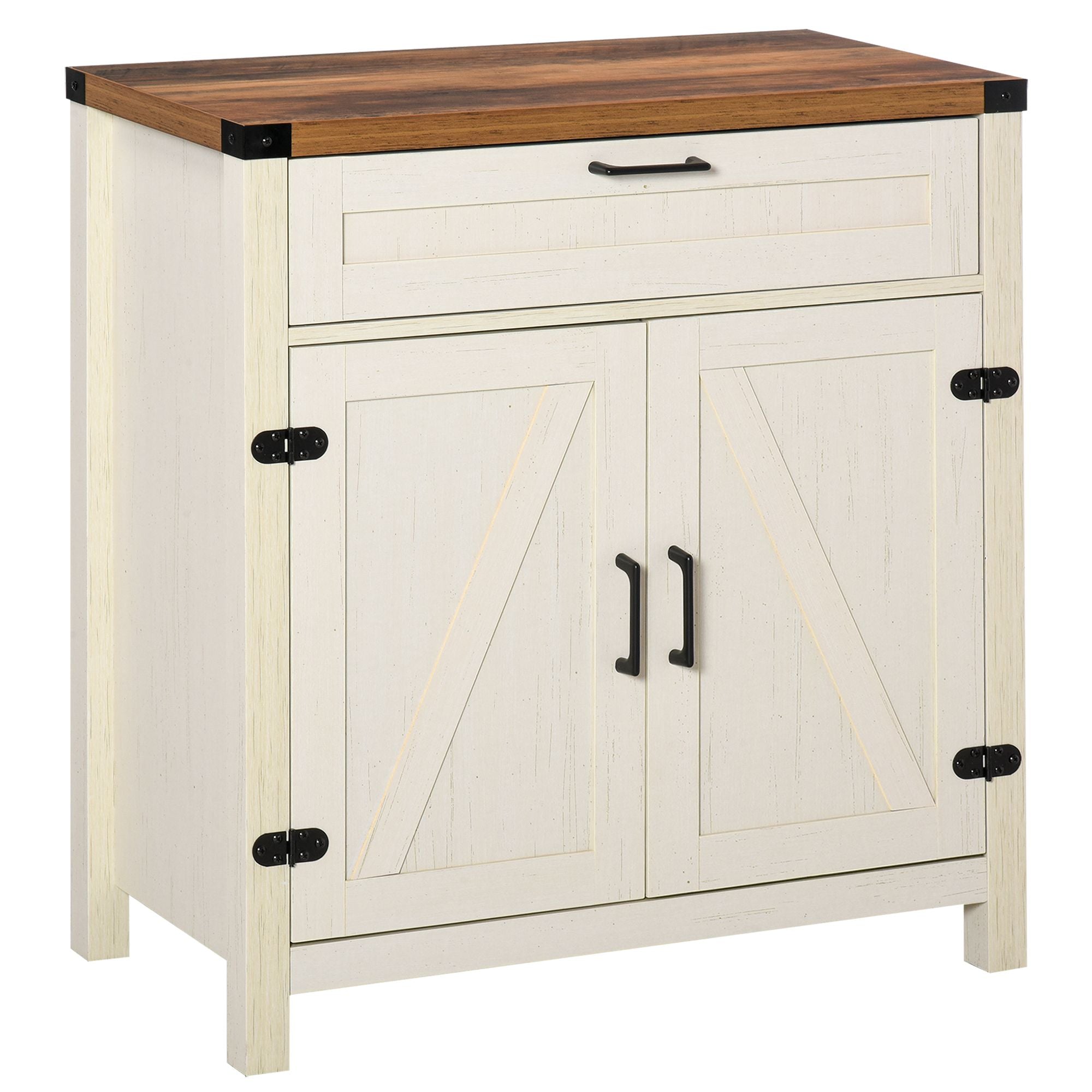 HOMCOM Farmhouse Style White Wooden Sideboard Kitchen Buffet Cabinet with Drawer and Shelf - Comfortable Living Decor