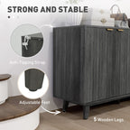 HOMCOM Fluted Sideboard Buffet Cabinet, 55" Coffee Bar Cabinet with 4 Doors, 2 Adjustable Shelves, 5 Wood Legs, Distressed Gray - Comfortable Living Decor