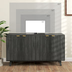 HOMCOM Fluted Sideboard Buffet Cabinet, 55" Coffee Bar Cabinet with 4 Doors, 2 Adjustable Shelves, 5 Wood Legs, Distressed Gray - Comfortable Living Decor