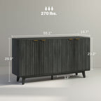HOMCOM Fluted Sideboard Buffet Cabinet, 55" Coffee Bar Cabinet with 4 Doors, 2 Adjustable Shelves, 5 Wood Legs, Distressed Gray - Comfortable Living Decor