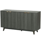 HOMCOM Fluted Sideboard Buffet Cabinet, 55" Coffee Bar Cabinet with 4 Doors, 2 Adjustable Shelves, 5 Wood Legs, Distressed Gray - Comfortable Living Decor
