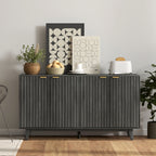 HOMCOM Fluted Sideboard Buffet Cabinet, 55" Coffee Bar Cabinet with 4 Doors, 2 Adjustable Shelves, 5 Wood Legs, Distressed Gray - Comfortable Living Decor