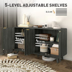 HOMCOM Fluted Sideboard Buffet Cabinet, 55" Coffee Bar Cabinet with 4 Doors, 2 Adjustable Shelves, 5 Wood Legs, Distressed Gray - Comfortable Living Decor