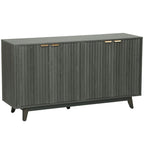 HOMCOM Fluted Sideboard Buffet Cabinet, 55" Coffee Bar Cabinet with 4 Doors, 2 Adjustable Shelves, 5 Wood Legs, Distressed Gray - Comfortable Living Decor