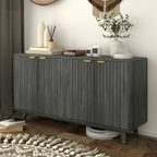 HOMCOM Fluted Sideboard Buffet Cabinet, 55" Coffee Bar Cabinet with 4 Doors, 2 Adjustable Shelves, 5 Wood Legs, Distressed Gray - Comfortable Living Decor