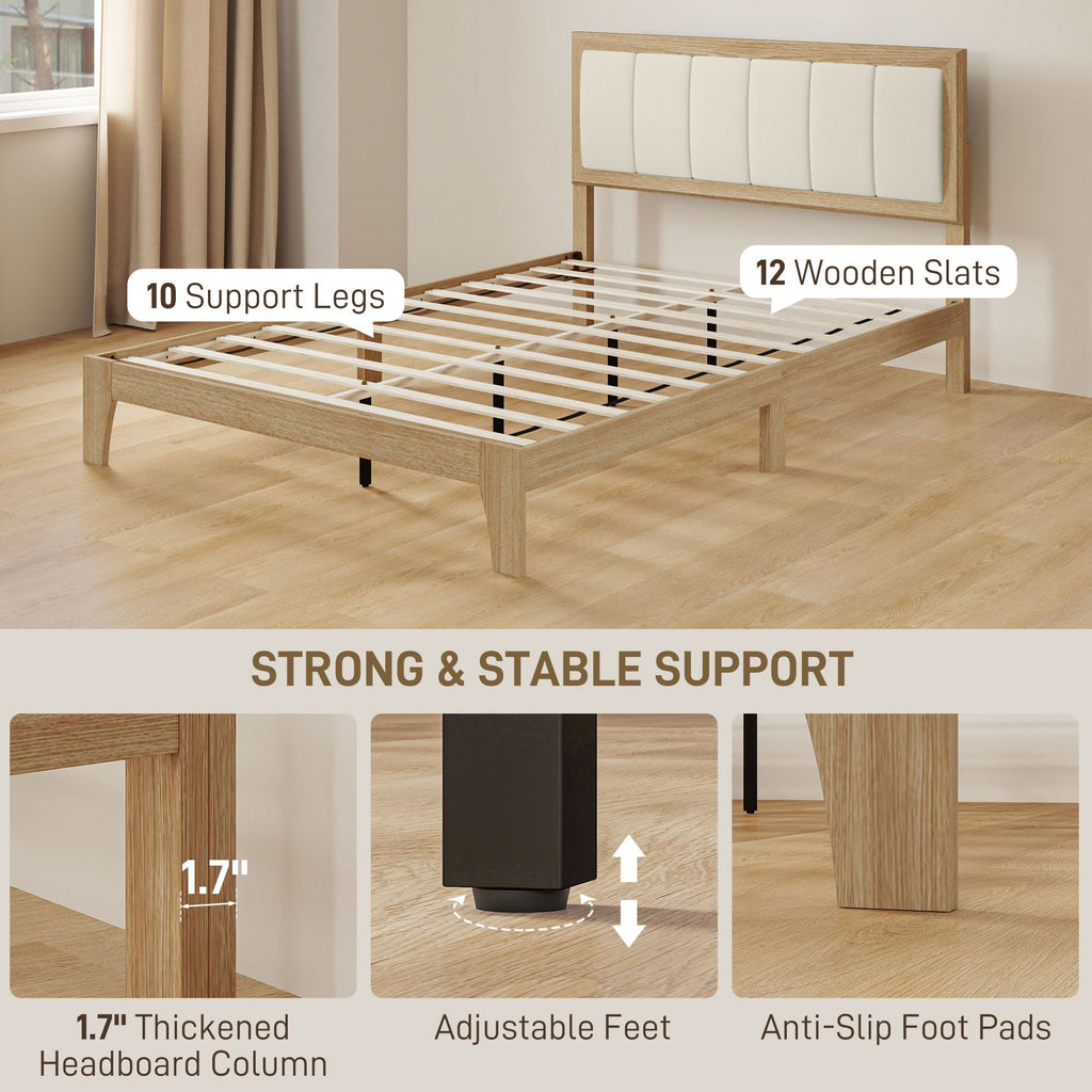 HOMCOM Full Bed Frame with Headboard Full Size Platform Bed Frame with Wooden Slats No Box Spring Needed Easy Assembly Oak - Comfortable Living Decor