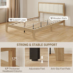 HOMCOM Full Bed Frame with Headboard Full Size Platform Bed Frame with Wooden Slats No Box Spring Needed Easy Assembly Oak - Comfortable Living Decor