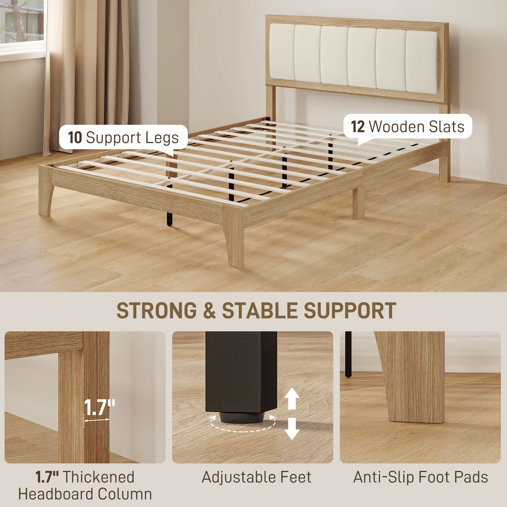 HOMCOM Full Bed Frame with Headboard Full Size Platform Bed Frame with Wooden Slats No Box Spring Needed Easy Assembly Oak - Comfortable Living Decor