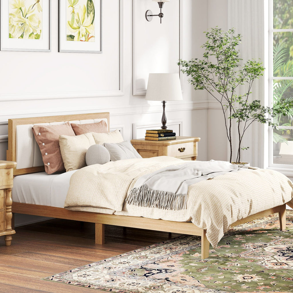 HOMCOM Full Bed Frame with Headboard Full Size Platform Bed Frame with Wooden Slats No Box Spring Needed Easy Assembly Oak - Comfortable Living Decor