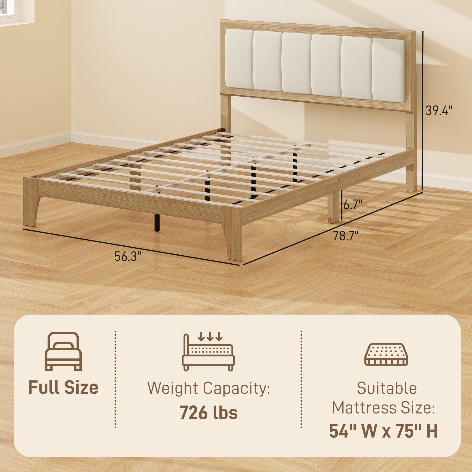 HOMCOM Full Bed Frame with Headboard Full Size Platform Bed Frame with Wooden Slats No Box Spring Needed Easy Assembly Oak - Comfortable Living Decor