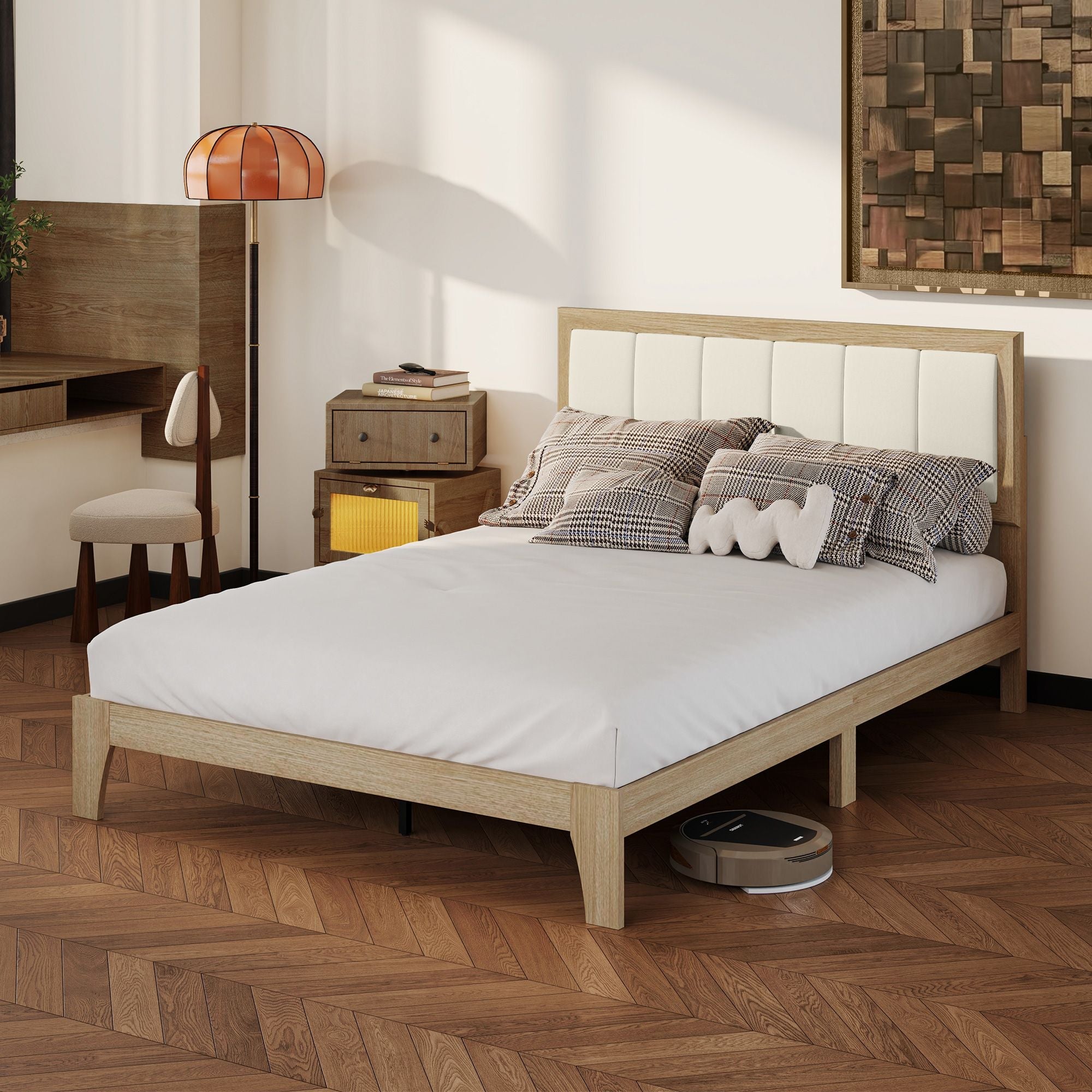 HOMCOM Full Bed Frame with Headboard Full Size Platform Bed Frame with Wooden Slats No Box Spring Needed Easy Assembly Oak - Comfortable Living Decor