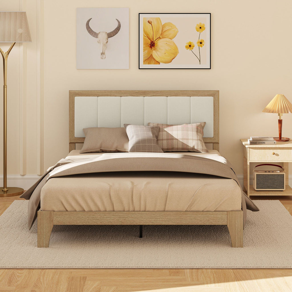 HOMCOM Full Bed Frame with Headboard Full Size Platform Bed Frame with Wooden Slats No Box Spring Needed Easy Assembly Oak - Comfortable Living Decor