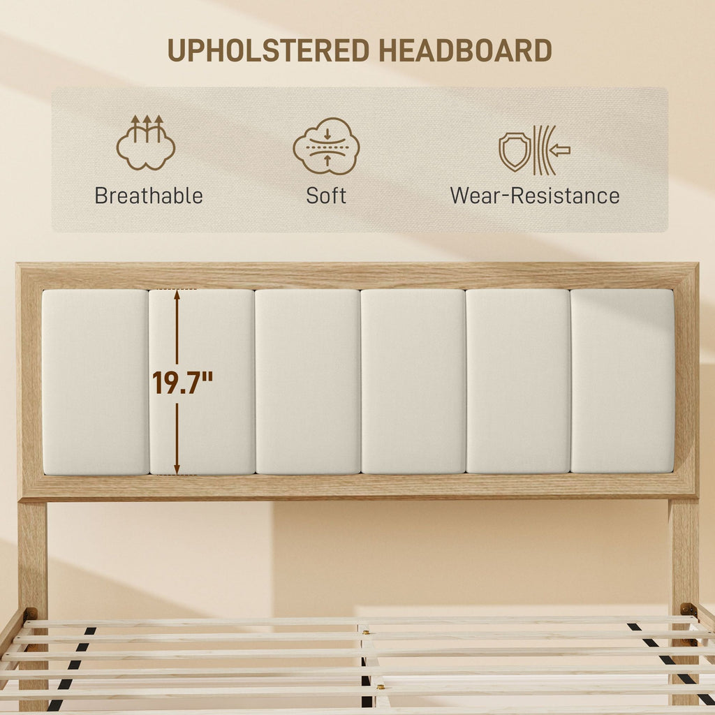 HOMCOM Full Bed Frame with Headboard Full Size Platform Bed Frame with Wooden Slats No Box Spring Needed Easy Assembly Oak - Comfortable Living Decor