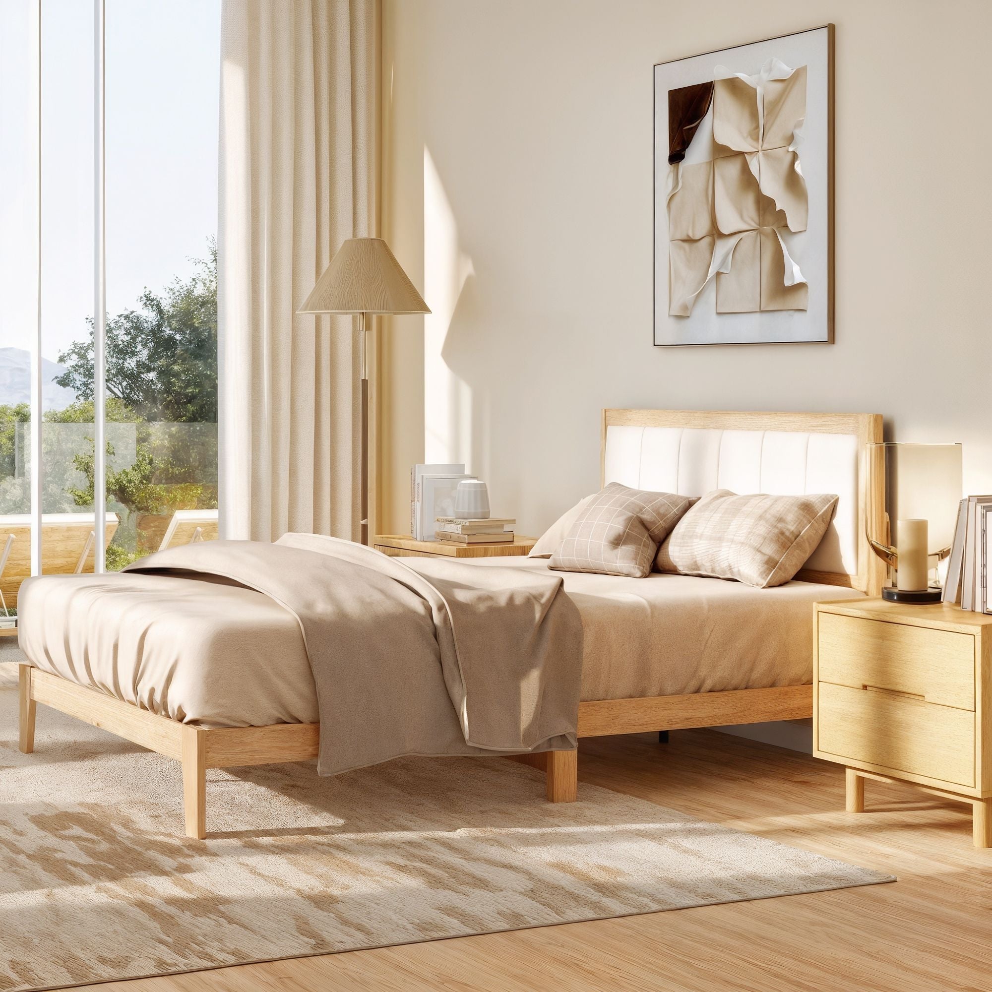 HOMCOM Full Bed Frame with Headboard Full Size Platform Bed Frame with Wooden Slats No Box Spring Needed Easy Assembly Oak - Comfortable Living Decor