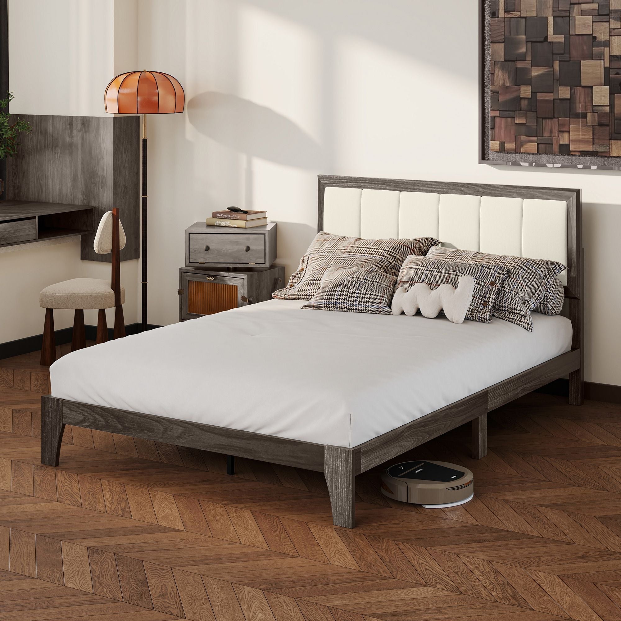 HOMCOM Full Bed Frame with Headboard Full Size Platform Bed Frame with Wooden Slats No Box Spring Needed Easy Assembly Walnut - Comfortable Living Decor