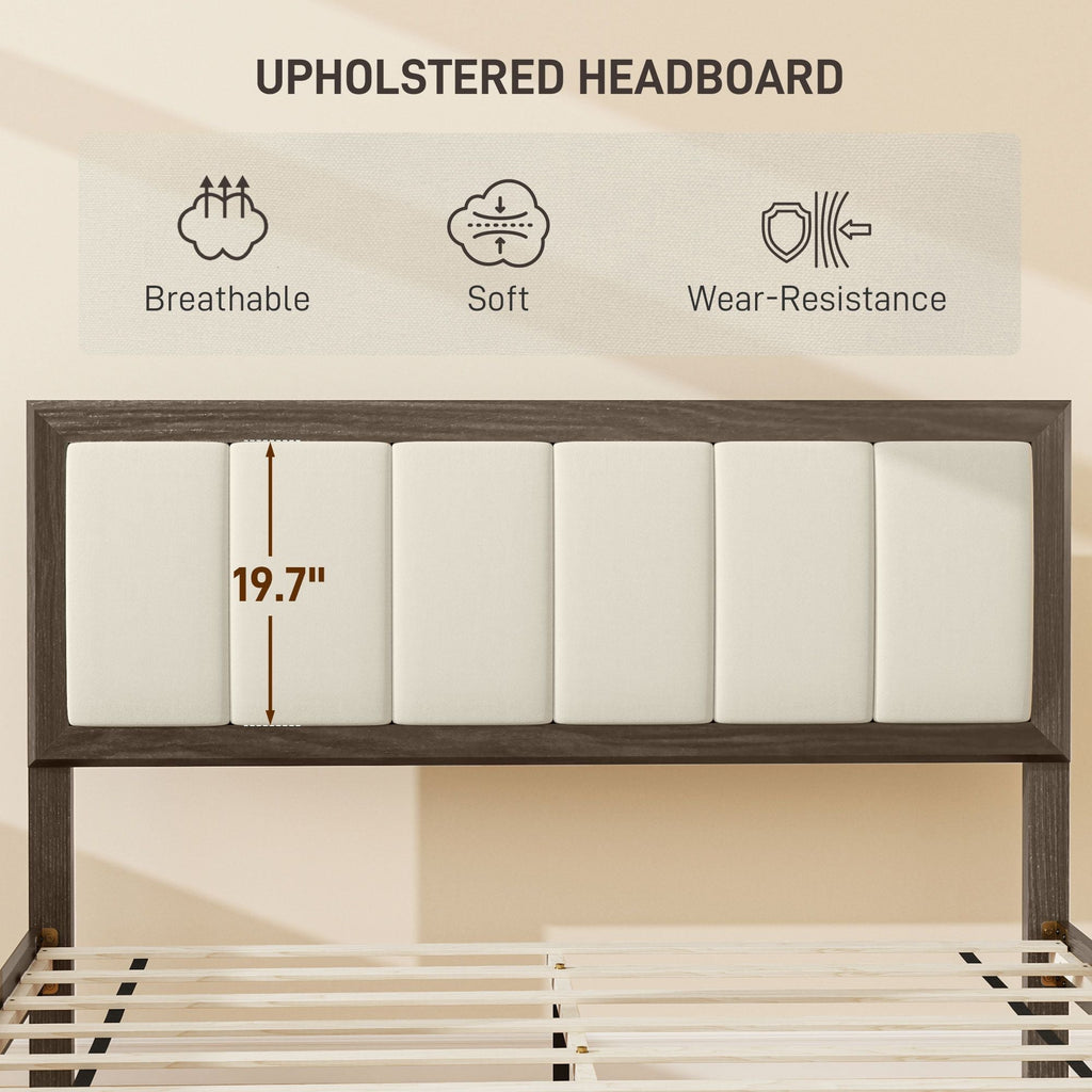 HOMCOM Full Bed Frame with Headboard Full Size Platform Bed Frame with Wooden Slats No Box Spring Needed Easy Assembly Walnut - Comfortable Living Decor