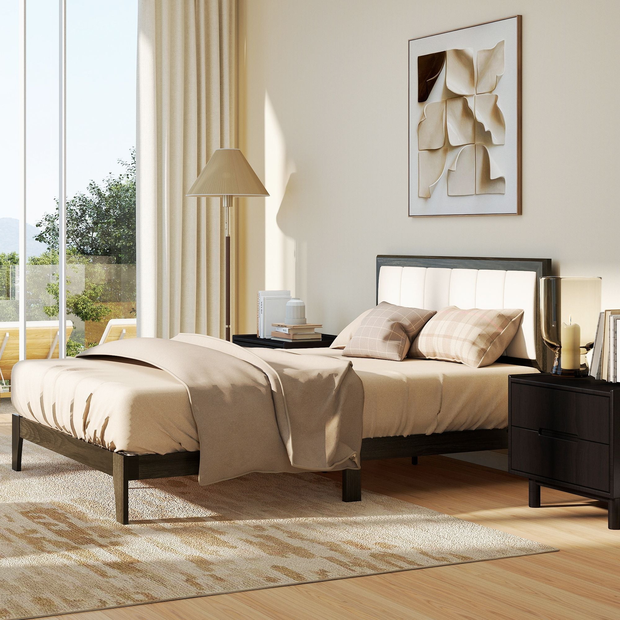 HOMCOM Full Bed Frame with Headboard Full Size Platform Bed Frame with Wooden Slats No Box Spring Needed Easy Assembly Walnut - Comfortable Living Decor