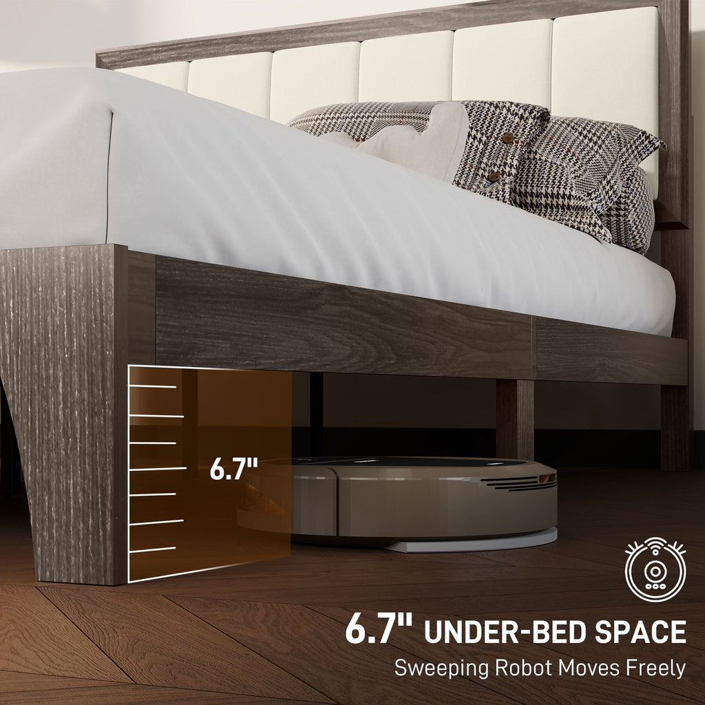 HOMCOM Full Bed Frame with Headboard Full Size Platform Bed Frame with Wooden Slats No Box Spring Needed Easy Assembly Walnut - Comfortable Living Decor