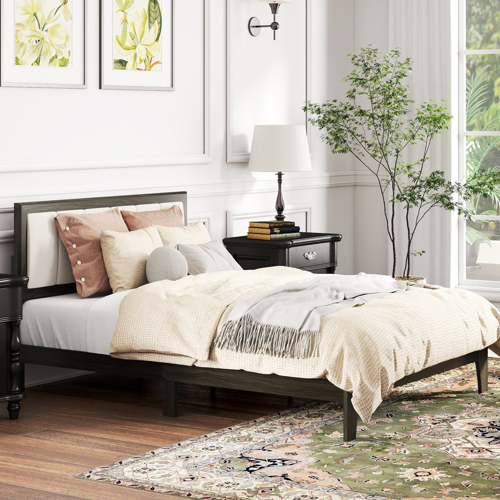 HOMCOM Full Bed Frame with Headboard Full Size Platform Bed Frame with Wooden Slats No Box Spring Needed Easy Assembly Walnut - Comfortable Living Decor