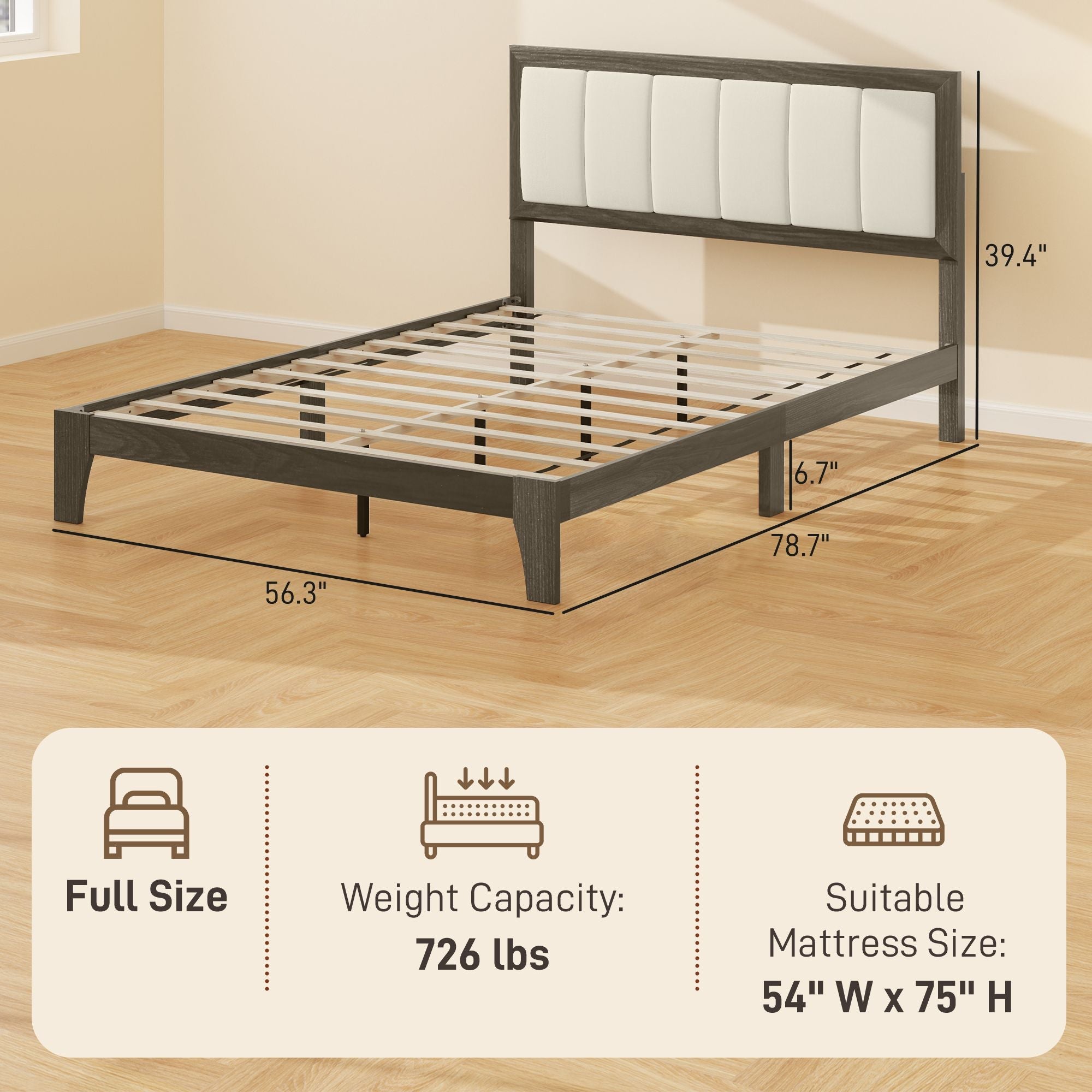 HOMCOM Full Bed Frame with Headboard Full Size Platform Bed Frame with Wooden Slats No Box Spring Needed Easy Assembly Walnut - Comfortable Living Decor