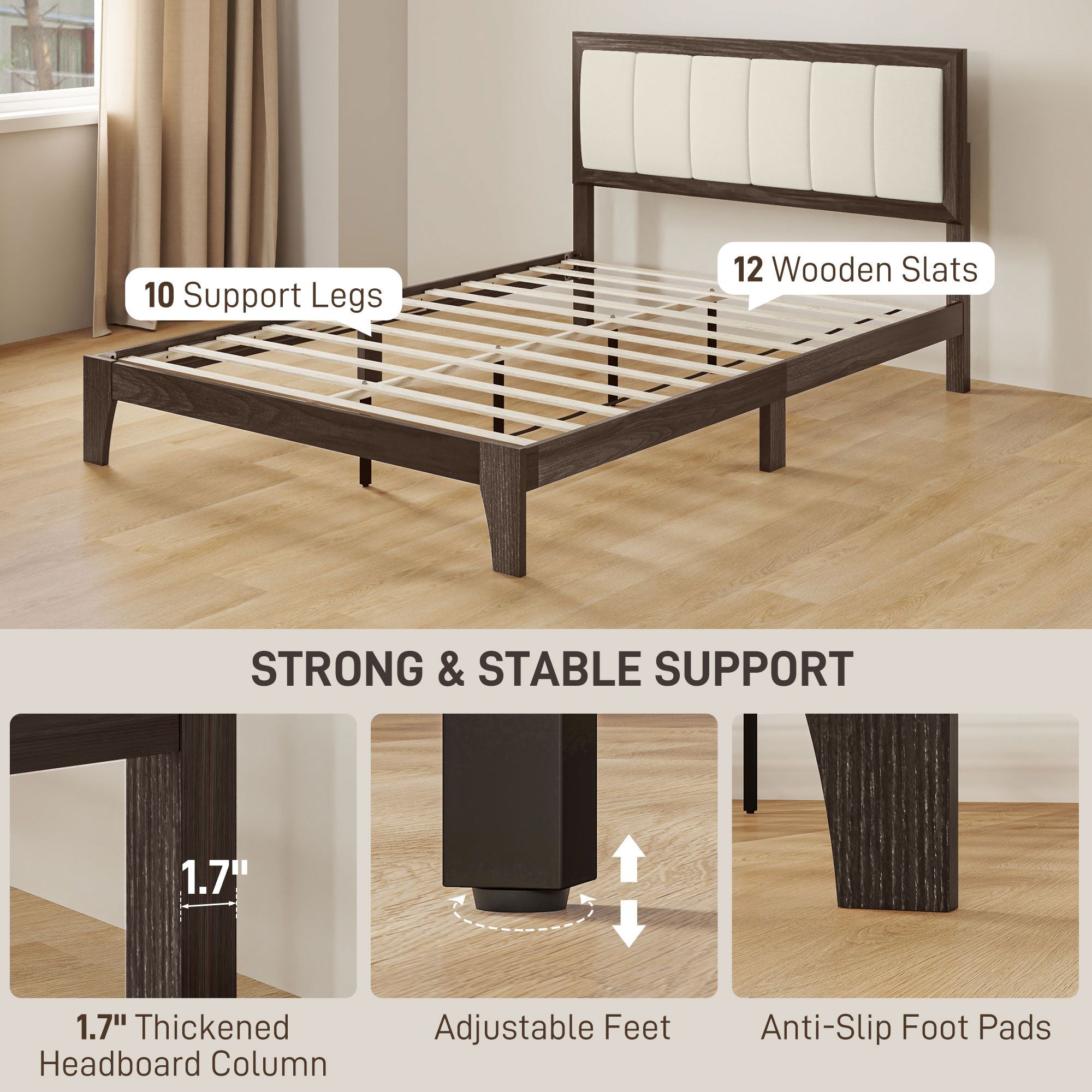 HOMCOM Full Bed Frame with Headboard Full Size Platform Bed Frame with Wooden Slats No Box Spring Needed Easy Assembly Walnut - Comfortable Living Decor