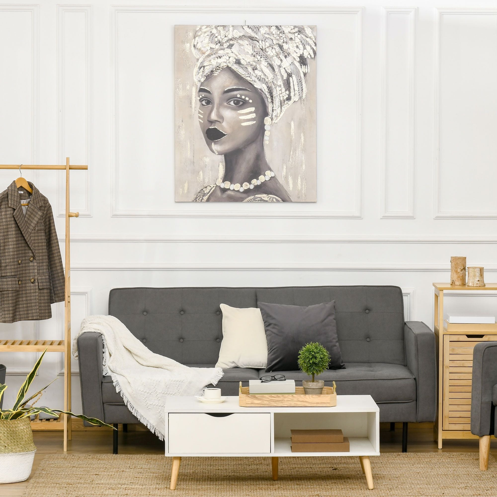 HOMCOM Hand - Painted Gold African Woman Canvas Wall Art for Home Decor 39.25 x 31.5 - Comfortable Living Decor