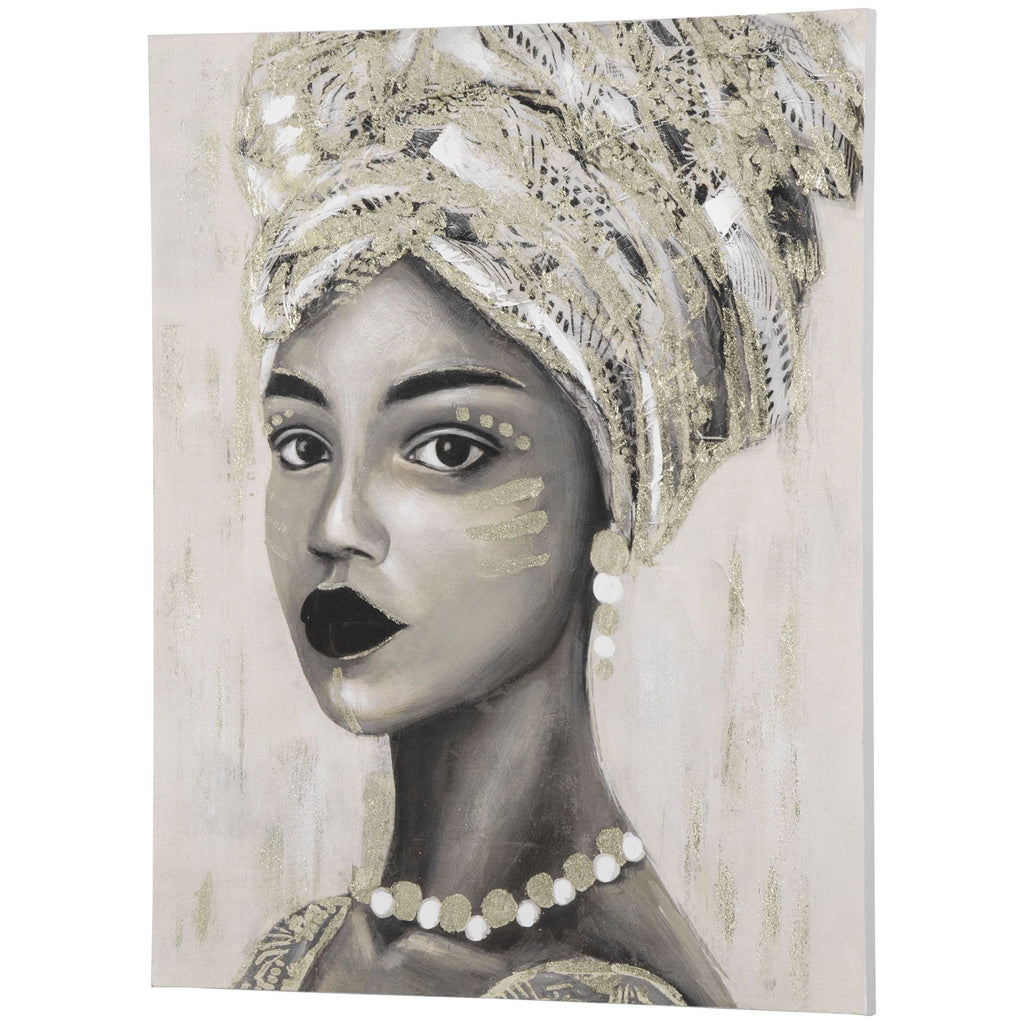 HOMCOM Hand - Painted Gold African Woman Canvas Wall Art for Home Decor 39.25 x 31.5 - Comfortable Living Decor