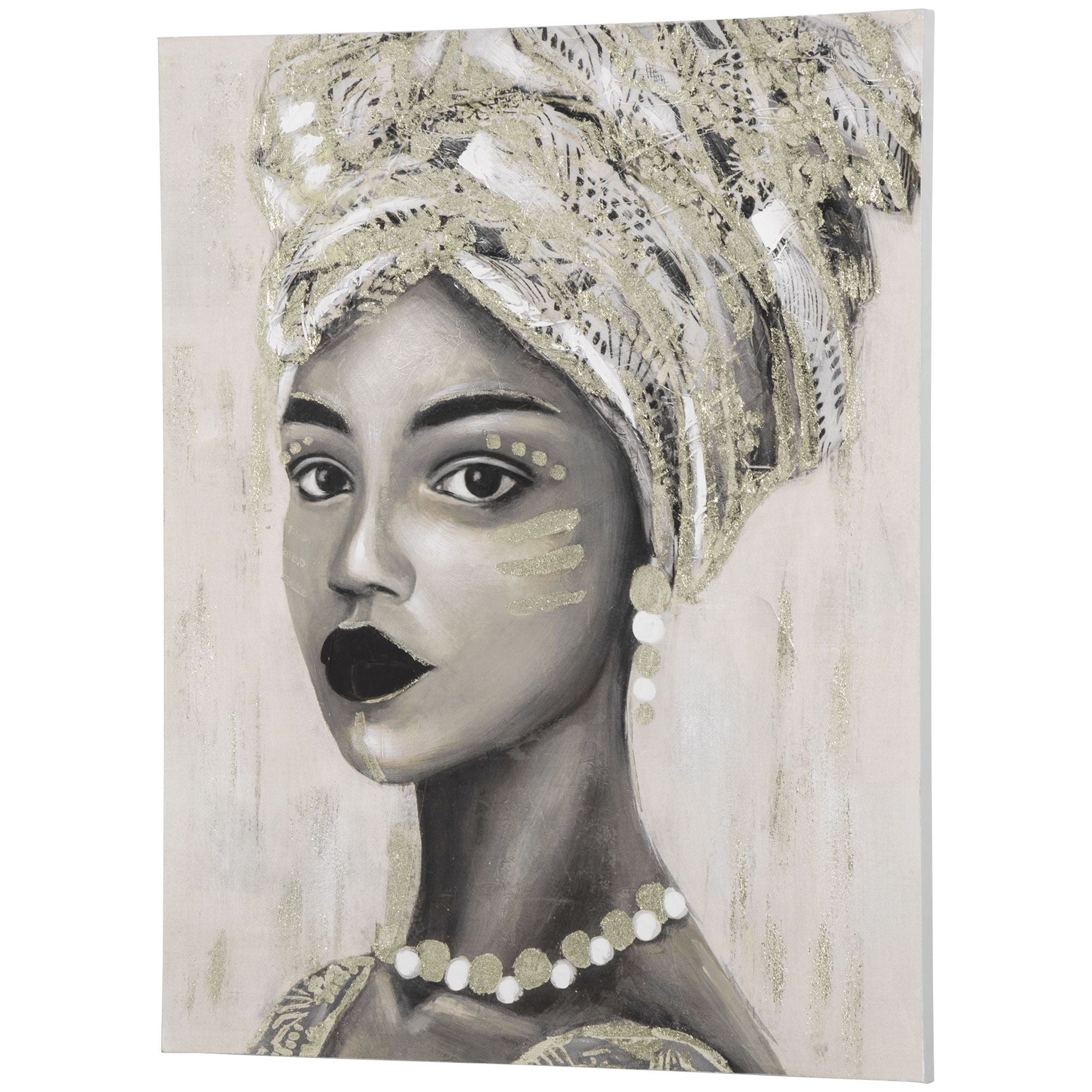 HOMCOM Hand - Painted Gold African Woman Canvas Wall Art for Home Decor 39.25 x 31.5 - Comfortable Living Decor