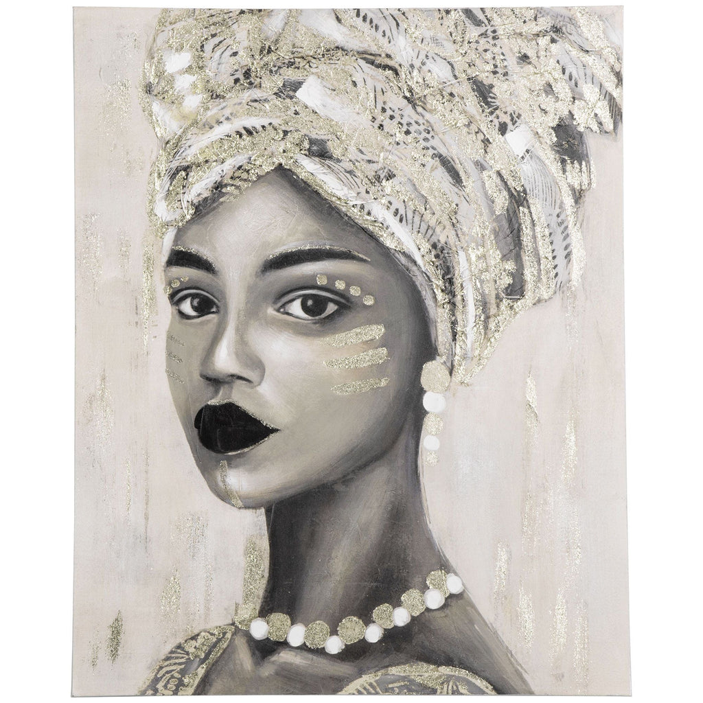 HOMCOM Hand - Painted Gold African Woman Canvas Wall Art for Home Decor 39.25 x 31.5 - Comfortable Living Decor