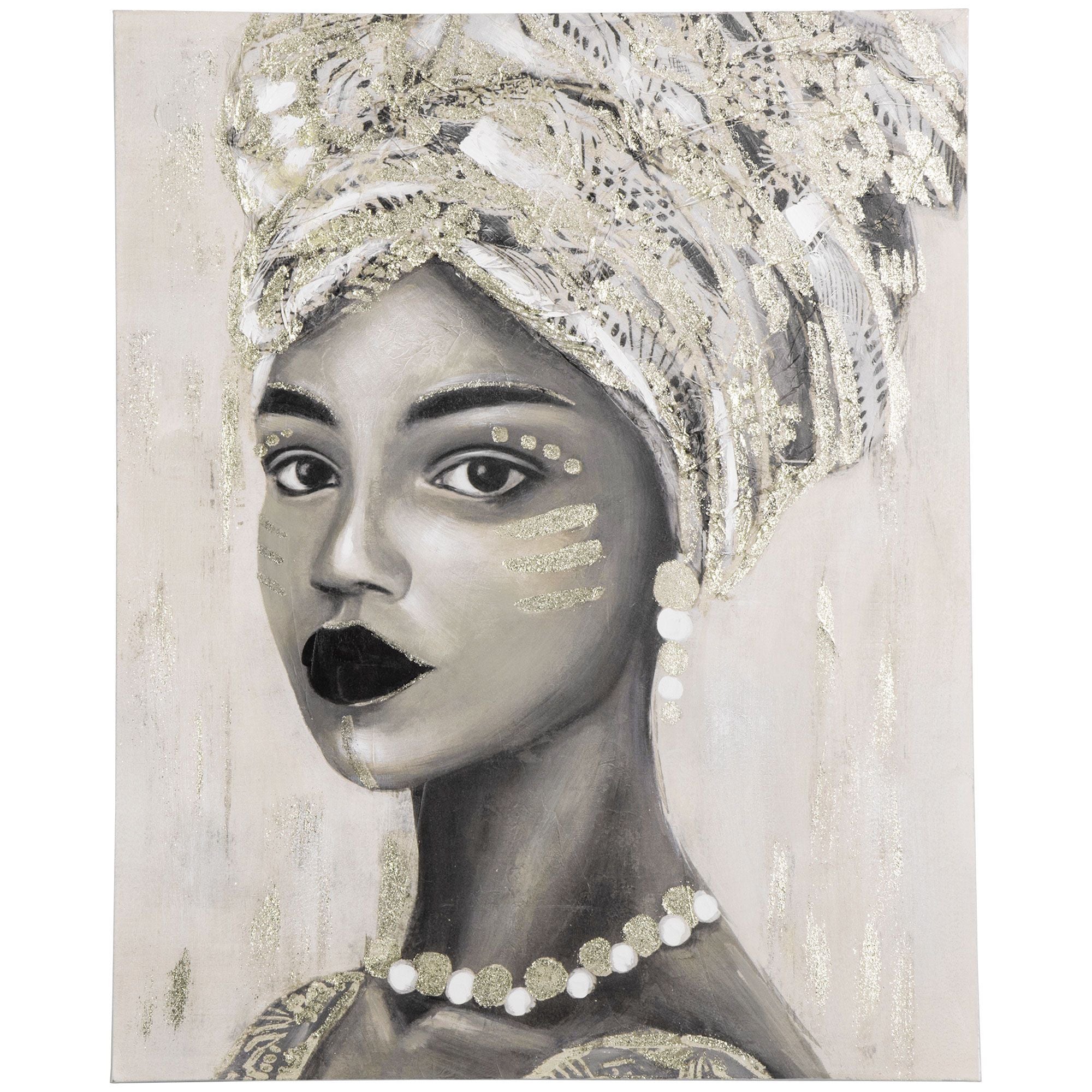 HOMCOM Hand - Painted Gold African Woman Canvas Wall Art for Home Decor 39.25 x 31.5 - Comfortable Living Decor