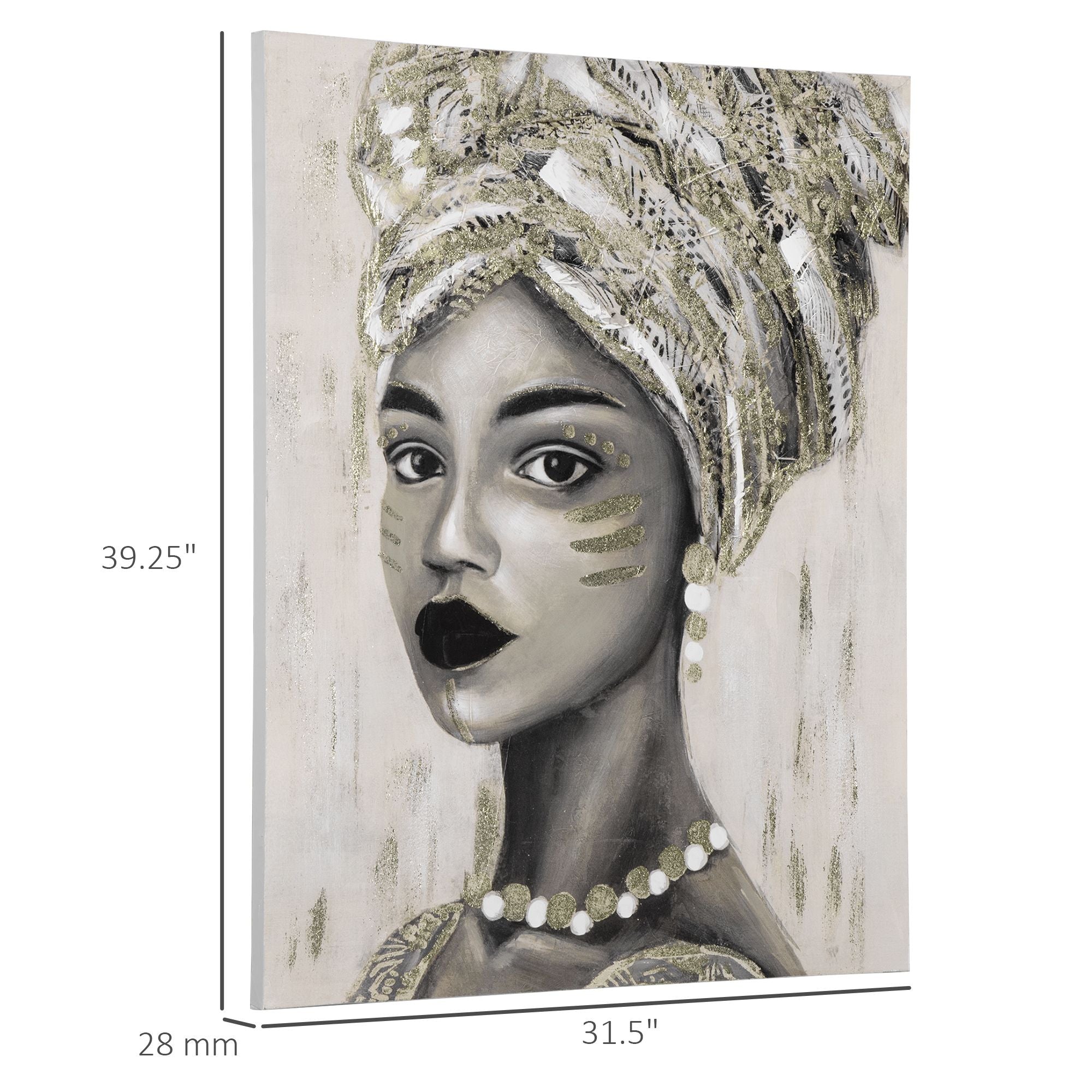 HOMCOM Hand - Painted Gold African Woman Canvas Wall Art for Home Decor 39.25 x 31.5 - Comfortable Living Decor