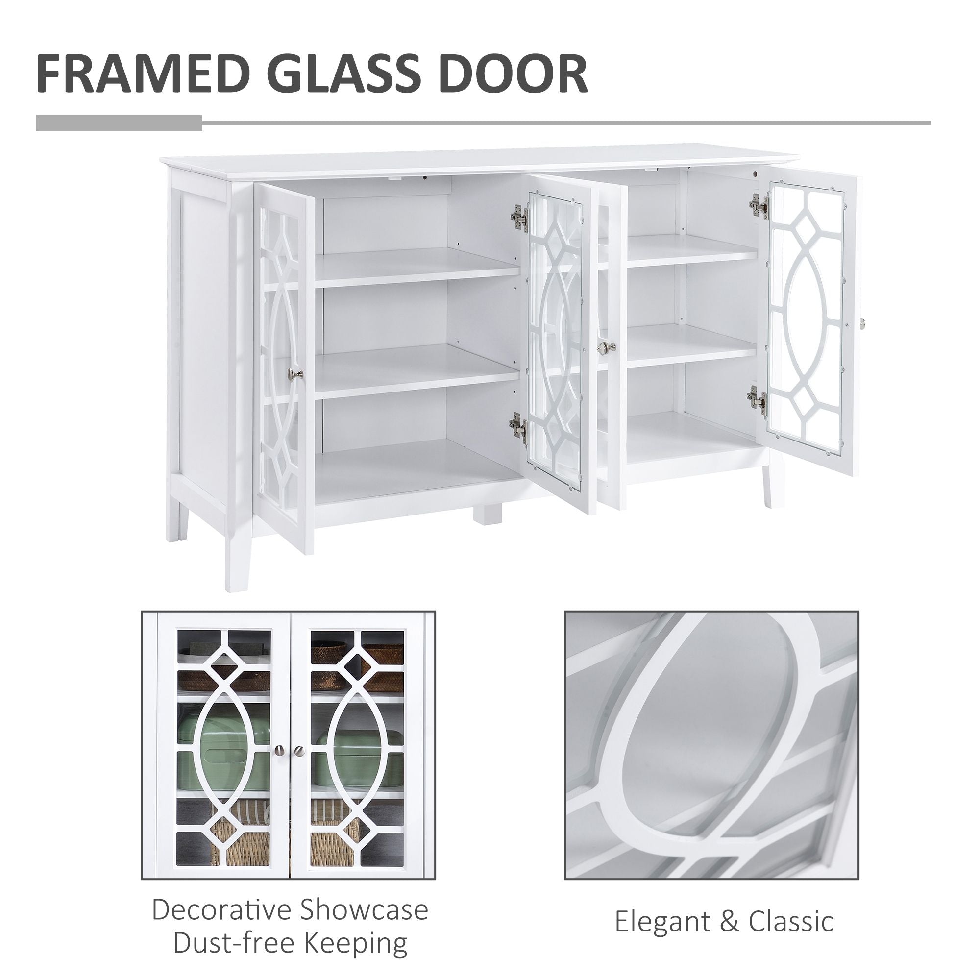 HOMCOM Kitchen Buffet Cabinet White Sideboard with Glass Doors Adjustable Shelves for Dining & Coffee Bar - Comfortable Living Decor