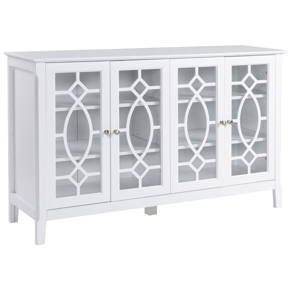 HOMCOM Kitchen Buffet Cabinet White Sideboard with Glass Doors Adjustable Shelves for Dining & Coffee Bar - Comfortable Living Decor