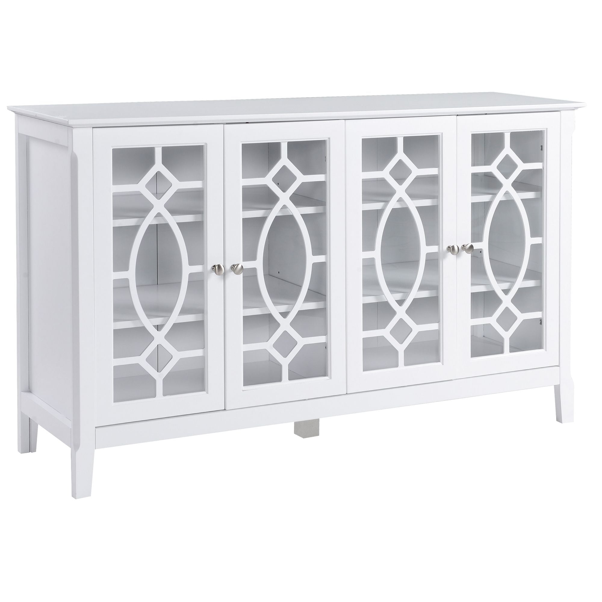 HOMCOM Kitchen Buffet Cabinet White Sideboard with Glass Doors Adjustable Shelves for Dining & Coffee Bar - Comfortable Living Decor