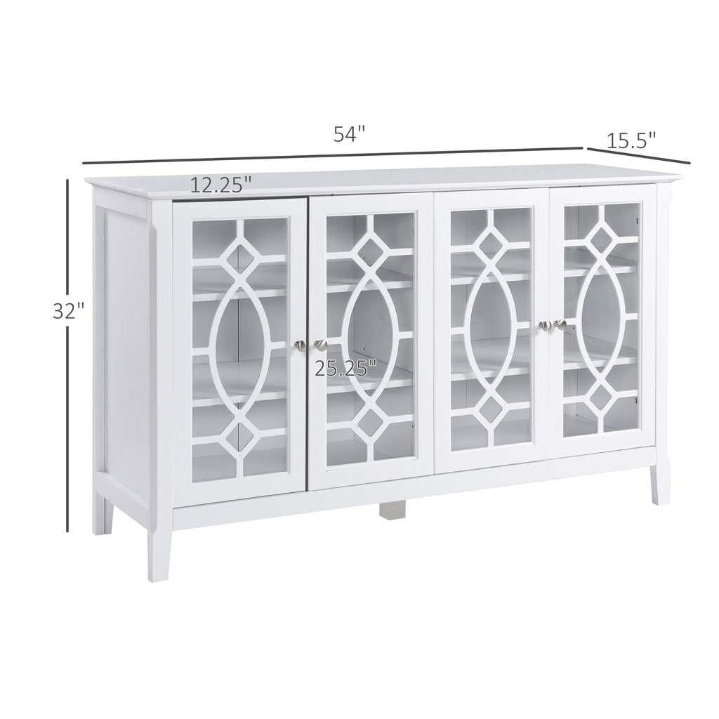 HOMCOM Kitchen Buffet Cabinet White Sideboard with Glass Doors Adjustable Shelves for Dining & Coffee Bar - Comfortable Living Decor