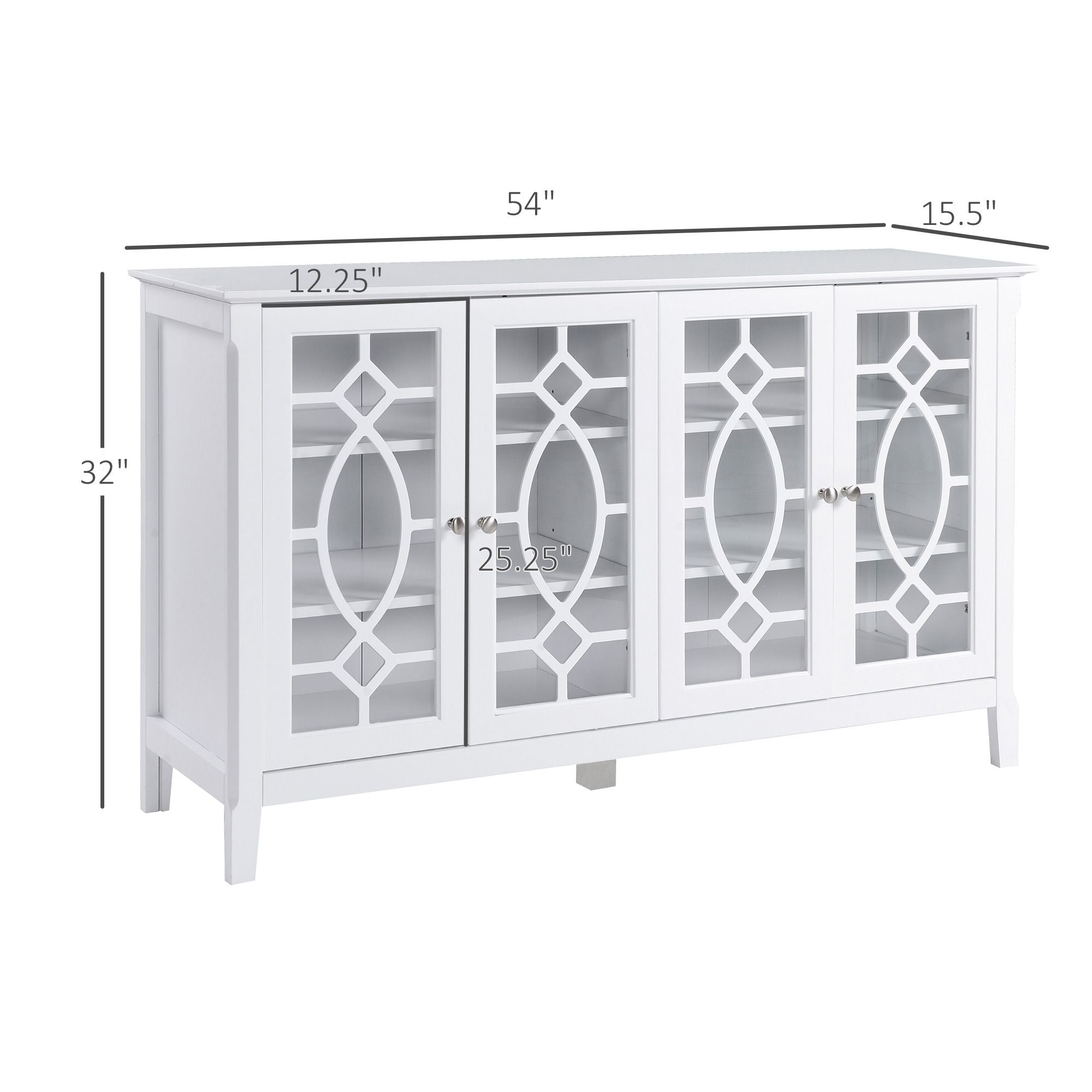 HOMCOM Kitchen Buffet Cabinet White Sideboard with Glass Doors Adjustable Shelves for Dining & Coffee Bar - Comfortable Living Decor