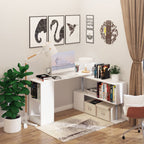 HOMCOM L - Shaped Desk 55" 360° Rotating White Corner Computer Workstation with Storage - Comfortable Living Decor