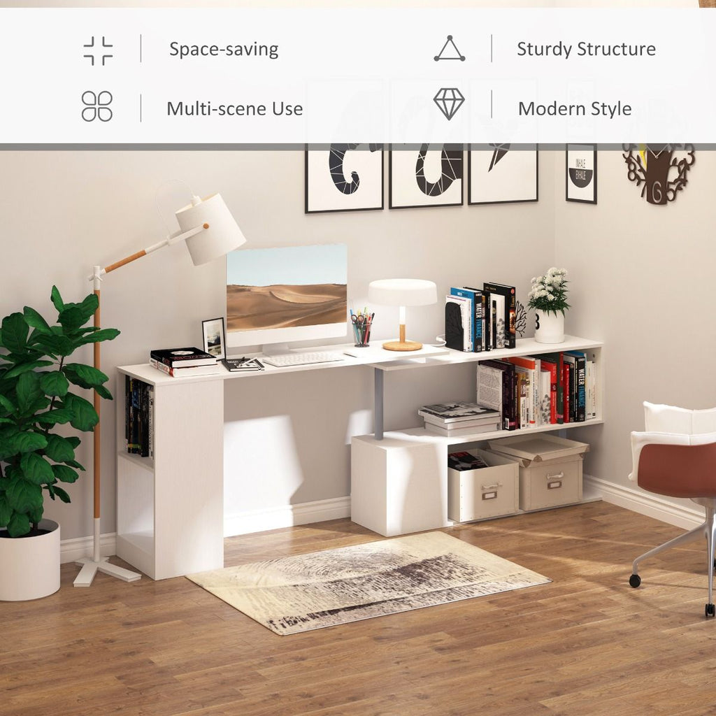 HOMCOM L - Shaped Desk 55" 360° Rotating White Corner Computer Workstation with Storage - Comfortable Living Decor
