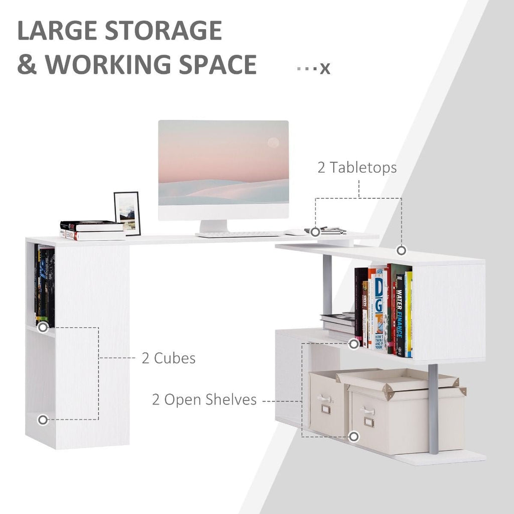 HOMCOM L - Shaped Desk 55" 360° Rotating White Corner Computer Workstation with Storage - Comfortable Living Decor
