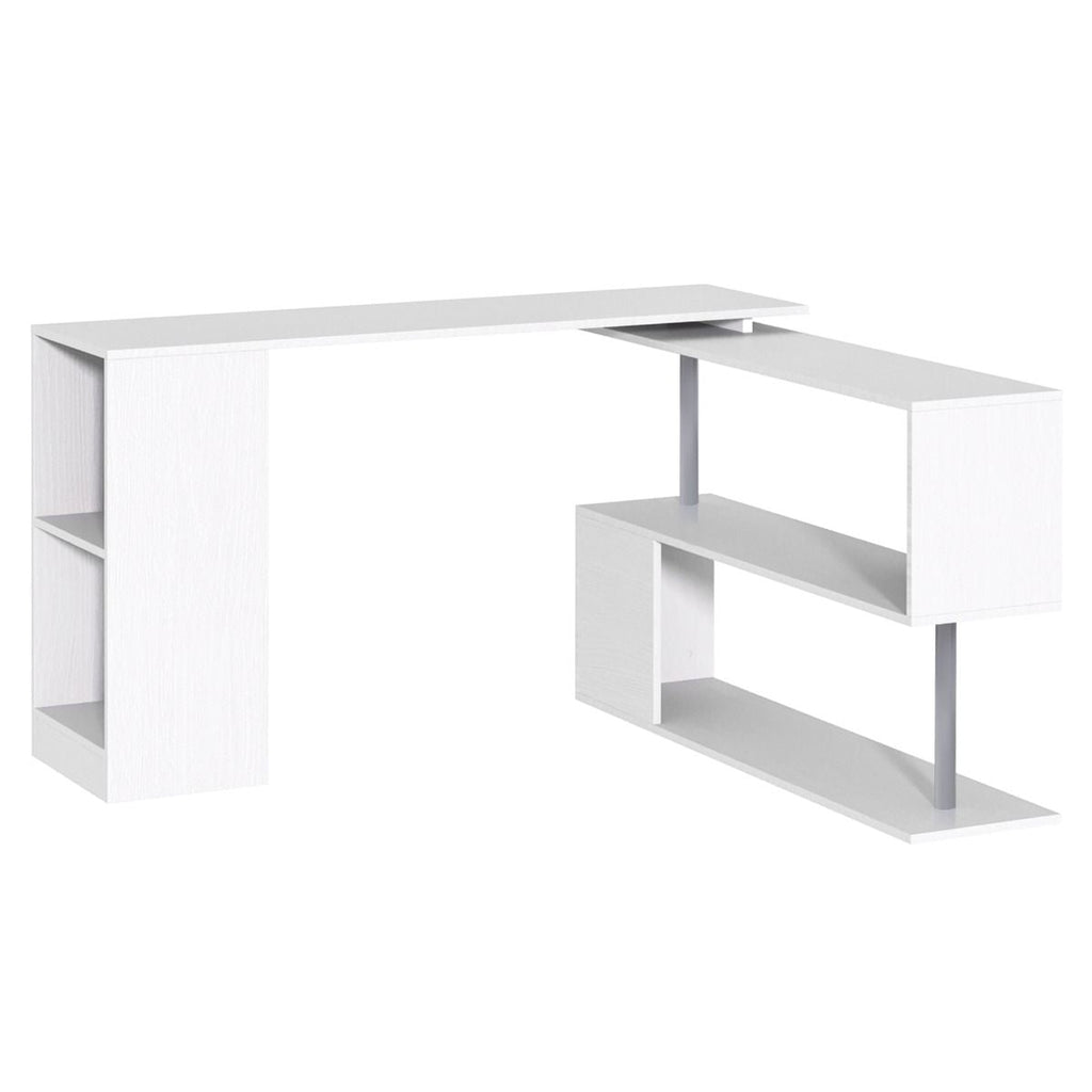 HOMCOM L - Shaped Desk 55" 360° Rotating White Corner Computer Workstation with Storage - Comfortable Living Decor