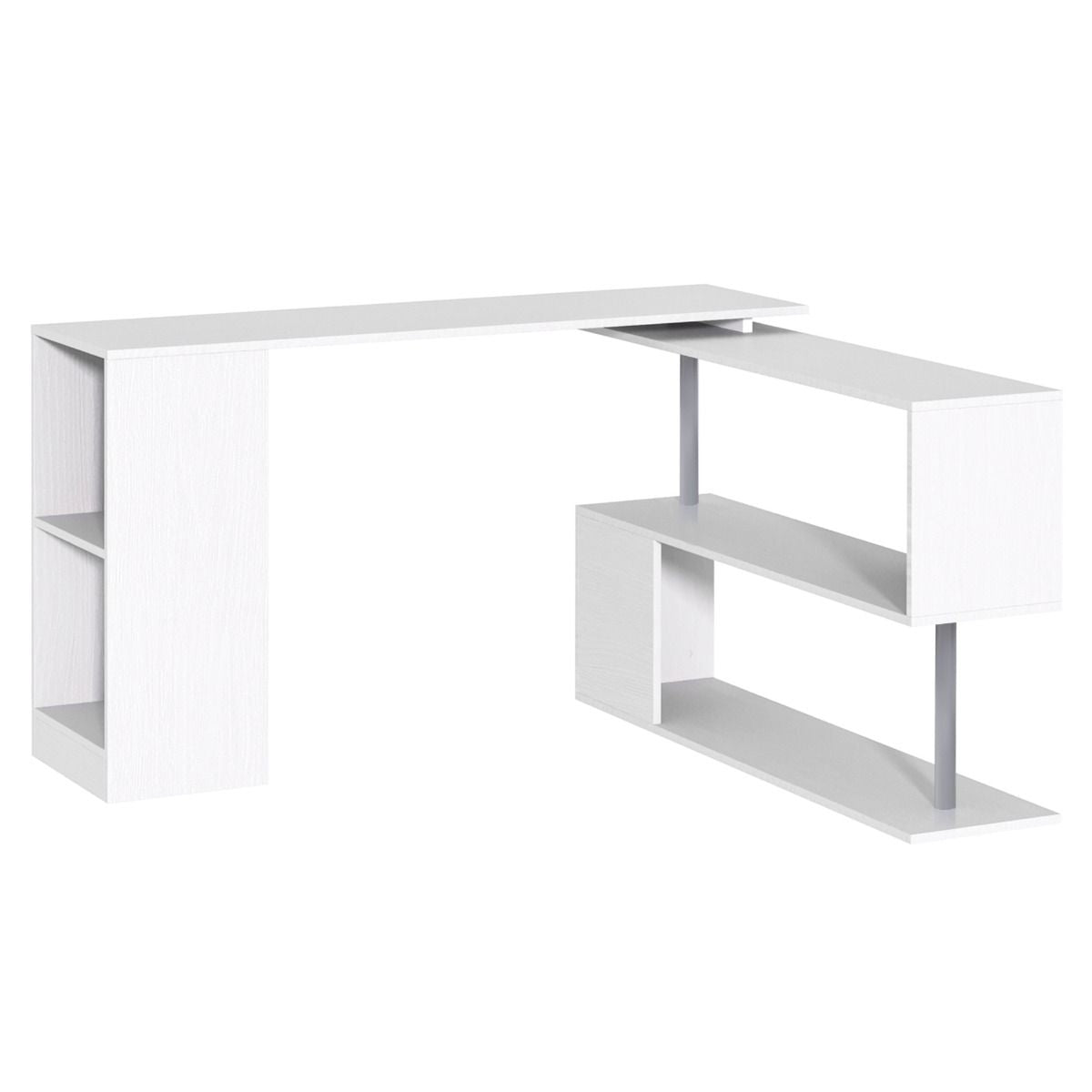 HOMCOM L - Shaped Desk 55" 360° Rotating White Corner Computer Workstation with Storage - Comfortable Living Decor