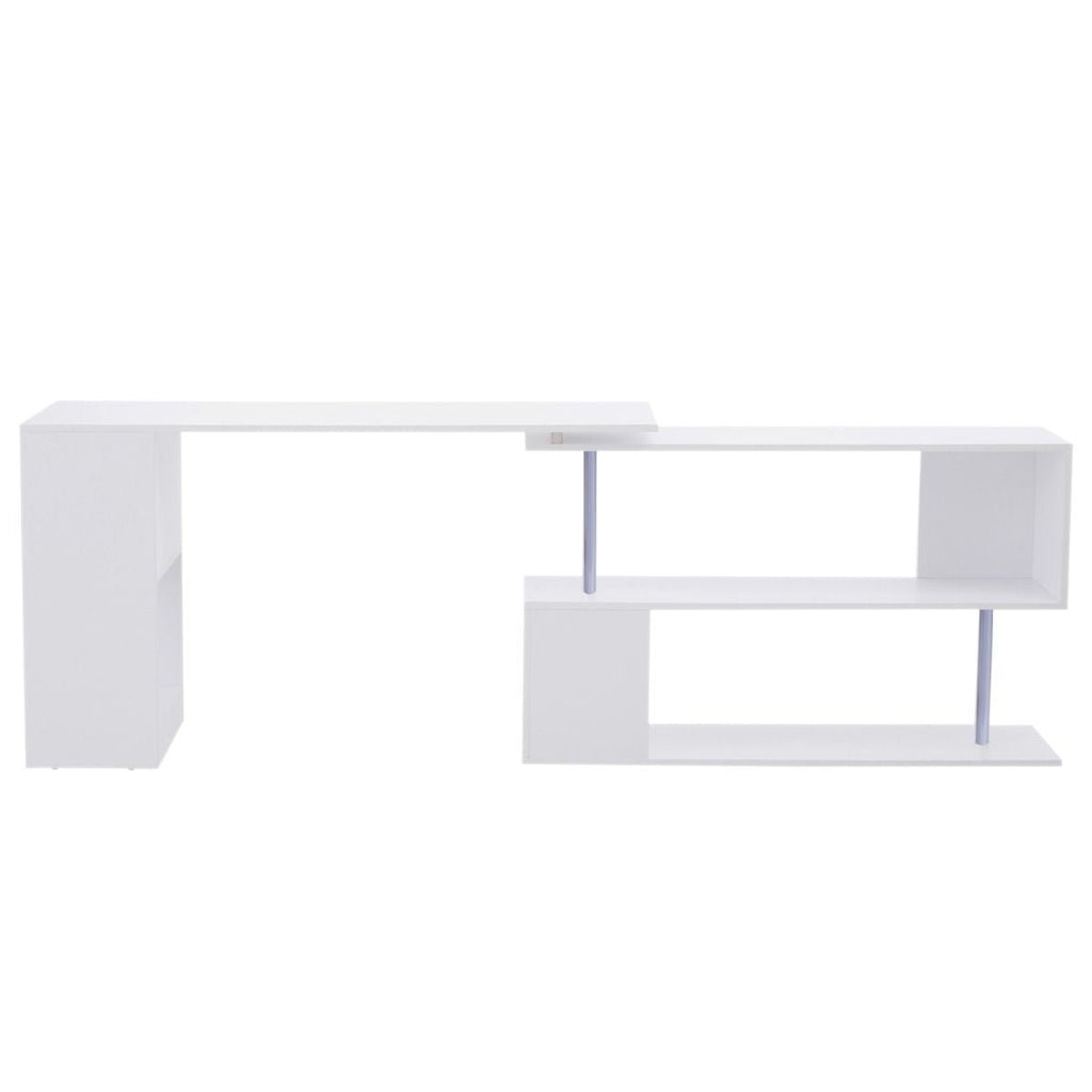 HOMCOM L - Shaped Desk 55" 360° Rotating White Corner Computer Workstation with Storage - Comfortable Living Decor