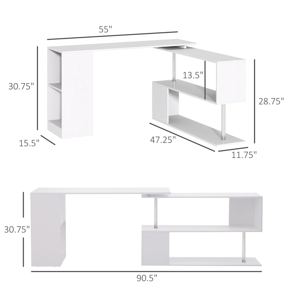 HOMCOM L - Shaped Desk 55" 360° Rotating White Corner Computer Workstation with Storage - Comfortable Living Decor