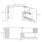 HOMCOM L - Shaped Desk 55" 360° Rotating White Corner Computer Workstation with Storage - Comfortable Living Decor
