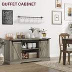 HOMCOM Mid Morden Sideboard, 16" Tall Cabinet with Sliding Barn Door & Charging Station, 65" TV Stand for Living Room, Gray - Comfortable Living Decor
